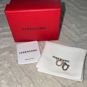 Salvatore Ferragamo Large Gancini Gold Tone Crystal Earrings